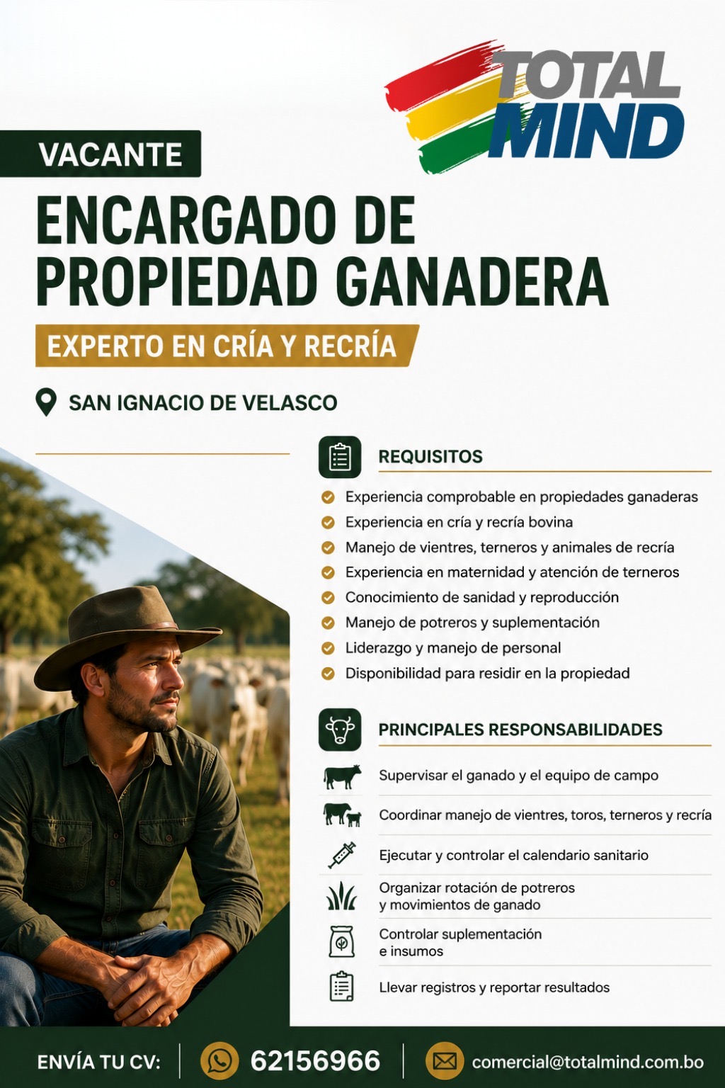 Aviso: Encargado de propiedad ganadera — San Ignacio de Velasco