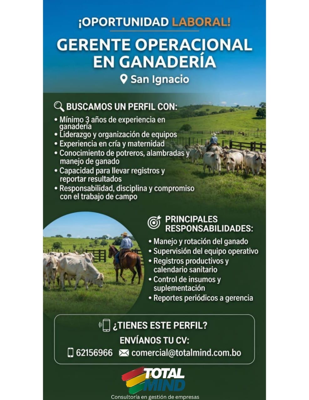 Aviso: Gerente operacional en ganadería — San Ignacio
